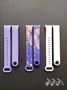 Комплект силиконовых ремешков MRK для фитнеса браслета Xiaomi Mi Band 8/9 Champagne Purple с металлическим креплением (три ремешка) + три металлические кнопки