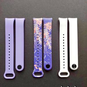 Комплект силиконовых ремешков MRK для фитнеса браслета Xiaomi Mi Band 8/9 Champagne Purple с металлическим креплением (три ремешка) + три металлические кнопки
