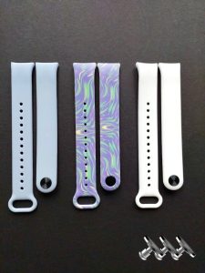 Комплект силиконовых ремешков MRK для фитнеса браслета Xiaomi Mi Band 8/9 Violet Lagoon с металлическим креплением (три ремешка) + три металлические кнопки