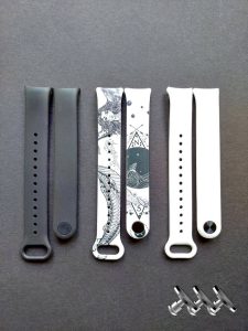 Комплект силиконовых ремешков MRK для фитнеса браслета Xiaomi Mi Band 8/9 Black Tattoo Mermaid с металлическим креплением (три ремешка) + три металлические кнопки