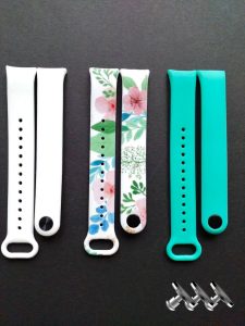 Комплект силиконовых ремешков MRK для фитнеса браслета Xiaomi Mi Band 8/9 Spring Flower Set с металлическим креплением (три ремешка) + три металлические кнопки