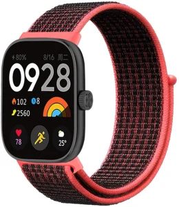 Ремешок нейлоновый MRK для фитнес браслета Mi Smart Band 8 Pro/9Pro/ Xiaomi Redmi Watch 4/5 черный с красным