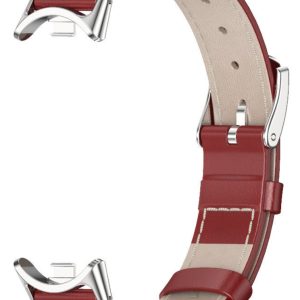 Ремешок кожаный с металлическим креплением Mi Jobs Elegance для Xiaomi Mi Smart Band 10/9/8 красный + серебристый