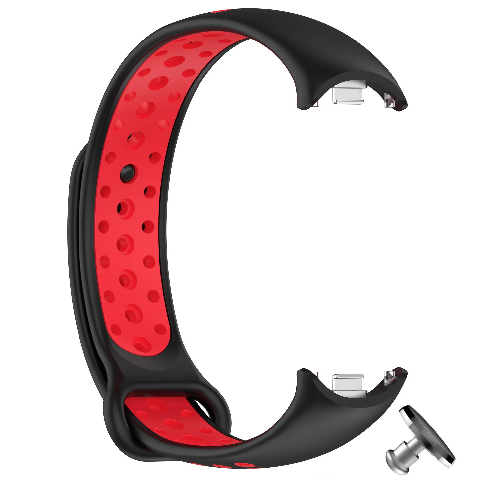 Ремешок силиконовый с металическим креплением MRK для фитнес браслета Xiaomi Mi Band 8/9/10 Черный с красным + металическая кнопка