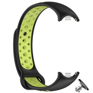 Ремешок силиконовый с металическим креплением MRK для фитнес браслета Xiaomi Mi Band 8/9/10 Черный с желтым + металическая кнопка