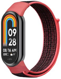 Ремешок нейлоновый MRK для фитнес браслета Xiaomi Mi Band 10/9/8 красный с черным