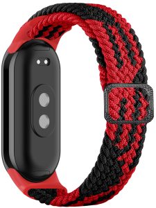 Ремешок тканевый Braided Loop MRK для фитнес браслета Xiaomi Mi Band 8/9/10 с металлическим регулятором длины Красный с черным