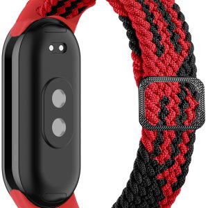 Ремешок тканевый Braided Loop MRK для фитнес браслета Xiaomi Mi Band 8/9/10 с металлическим регулятором длины Красный с черным
