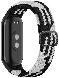 Ремешок тканевый Braided Loop MRK для фитнес браслета Xiaomi Mi Band 8/9/10 с металлическим регулятором длины черный с белым