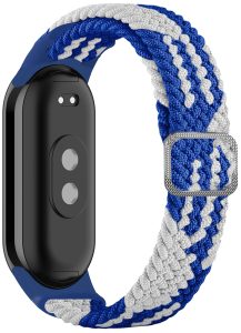 Ремешок тканевый Braided Loop MRK для фитнес браслета Xiaomi Mi Band 8/9/10 с металлическим регулятором длины синий с белым