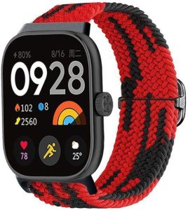 Ремешок тканевый MRK Braided Loop для фитнес браслета Mi Smart Band 8 Pro/9Pro/ Xiaomi Redmi Watch 4/5 с металичеким регулятором длины Красно-черный