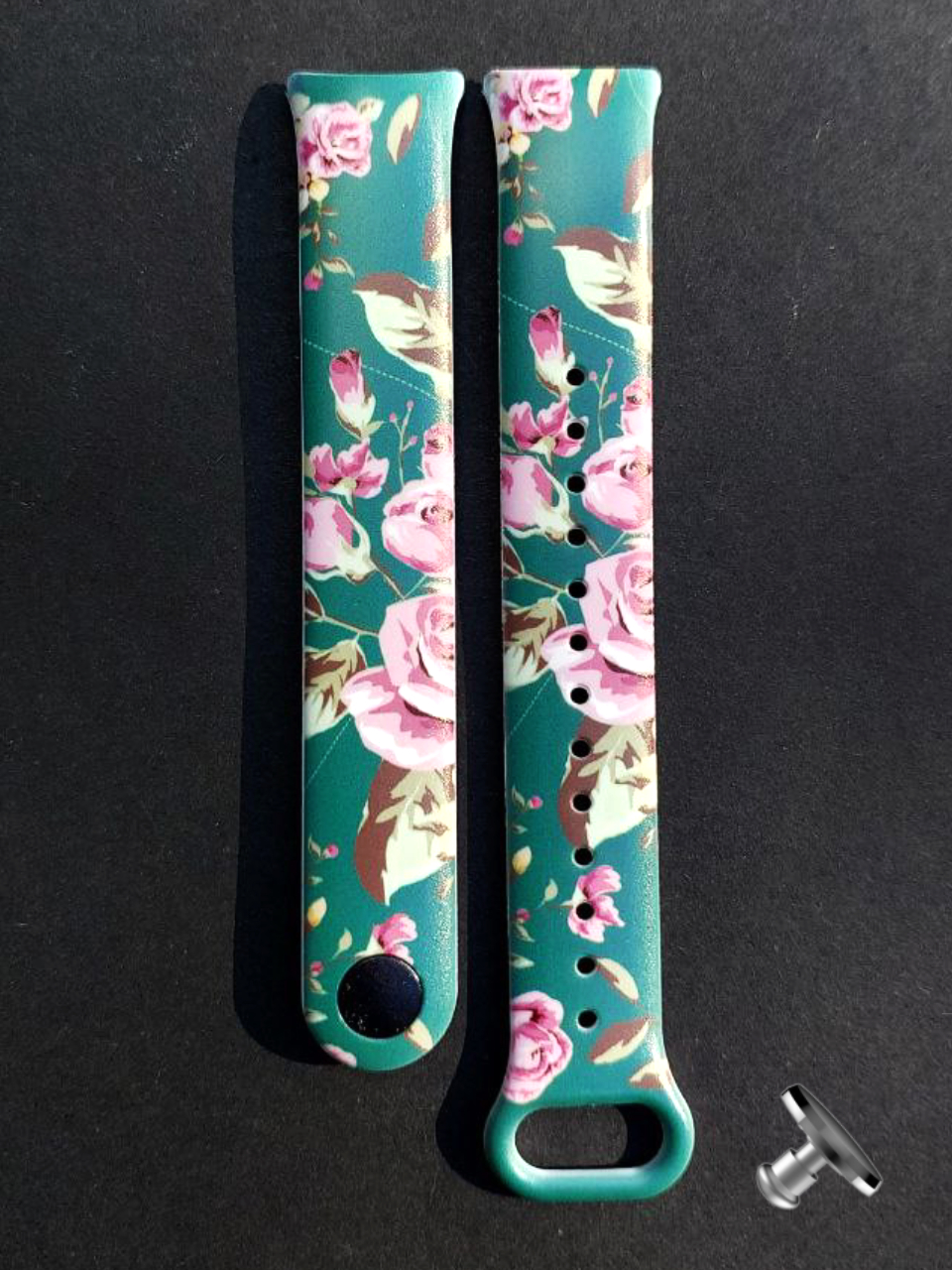 Силиконовый ремешок с рисунком Pink Roses, c металическим креплением, для фитнеса браслета Xiaomi Mi Band 8/9/10 + металическа кнопка