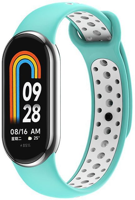 Ремешок силиконовый MRK для фитнес браслета Xiaomi Mi Band 8/9/10 Nike Style Tourquise + White