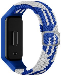Тканевый ремешок MRK Braided Solo Loop с металлическим регулятором длины для Mi Smart Band 8 Active/ Redmi Smart Band 2 Blue and White