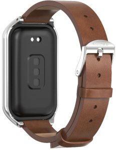 Кожаный ремешок Mi Jobs с металлической капсулой для Mi Smart Band 8 Active/ Redmi Smart Band 2 Brown and Silver