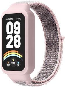 Ремешок тканевый Nylon MRK для фитнес браслета Mi Smart Band 9 Active Light Pink and Gray
