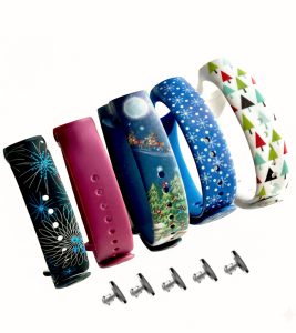 Комплект силиконовых ремешков MRK с рисунком Снежная зима для Xiaomi Mi Band 3/4/5/6/7 (5 ремешков + 5 металических кнопок)