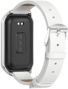 Кожаный ремешок Mi Jobs с металлической капсулой для Mi Smart Band 9 Active White and Silver