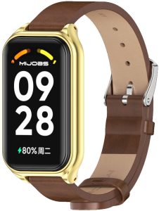 Кожаный ремешок Mi Jobs с металлической капсулой для Mi Smart Band 9 Active Brown and Gold