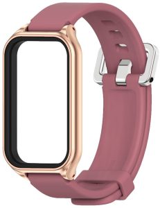 Ремешок силиконовый Mi Jobs Simple Premium Comfort для фитнес браслета Mi Smart Band 9 Active Silver с металическим корпусом Marsala