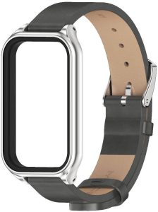 Кожаный ремешок Mi Jobs с металлической капсулой для Mi Smart Band 9 Active Gray and Silver