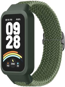 Ремешок тканевый MRK Braided Loop для фитнес браслета Mi Smart Band 9 Active с металическим регулятором длины Dark Green