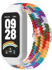 Ремешок тканевый MRK Braided Loop для фитнес браслета Mi Smart Band 9 Active с металическим регулятором длины White Rainbow