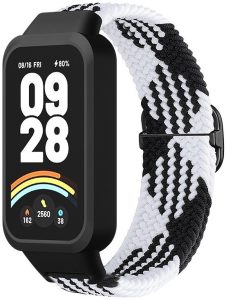 Ремешок тканевый MRK Braided Loop для фитнес браслета Mi Smart Band 9 Active с металическим регулятором длины Black and White