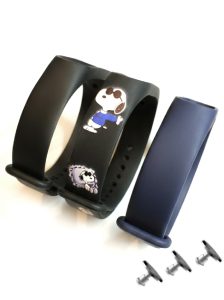 Комплект силиконовых ремешков Black snooppy для фитнеса браслета Xiaomi Mi Band 3/4 (три ремешка) + 3 металлические кнопки