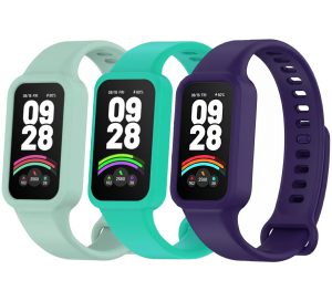Комплект силиконовых ремешков MRK для фитнес браслета Mi Smart Band 9 Active (три ремешка) Mint, Tourquise, Purple