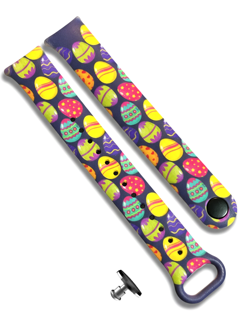 Силиконовый ремешок с рисунком Happy Easter для фитнес браслета Xiaomi Mi Band 8/9/10 с металлическим креплением Dark Purple + металическая кнопка 2 Силиконовый ремешок с рисунком Happy Easter для фитнес браслета Xiaomi Mi Band 8/9/10 с металлическим креплением Dark Purple + металическая кнопка 2