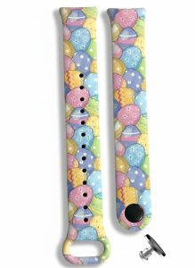 Силиконовый ремешок с рисунком Happy Easter для фитнес браслета Xiaomi Mi Band 8/9/10 с металлическим креплением + металическая кнопка