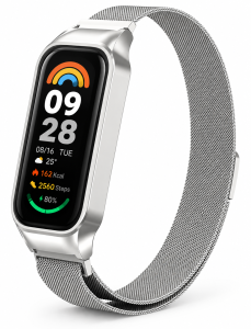 Металличекий ремешок миланское плетение MRK Milano с магнитной застежкой для Mi Smart Band 8 Active/ Redmi Smart Band 2 Silver
