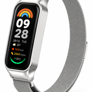 Металличекий ремешок миланское плетение MRK Milano с магнитной застежкой для Mi Smart Band 8 Active/ Redmi Smart Band 2 Silver