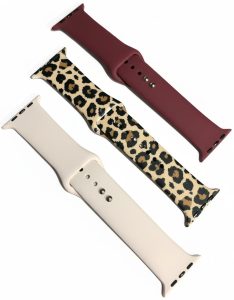 Комплект силиконовых ремешков для Apple Watch 2/3/4/4/5/6/7/8/9/9/SE 38/40/41мм  (три ремешка) Leopard Beige, Burgundy, Light Pink
