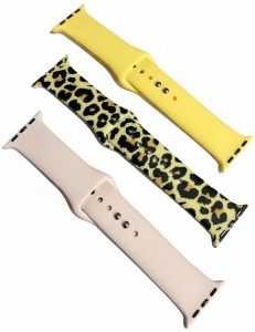 Комплект силиконовых ремешков для Apple Watch 2/3/4/4/5/6/7/8/9/9/SE, 42/44/45мм (три ремешка) Leopard, Yellow, Light Pink