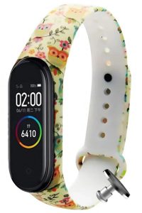 Силиконовый ремешок MRK Yellow Owls для фитнес браслета Xiaomi Mi Band 5/6/7 + металлическая кнопка