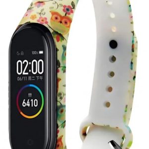 Силиконовый ремешок MRK Yellow Owls для фитнес браслета Xiaomi Mi Band 5/6/7 + металлическая кнопка