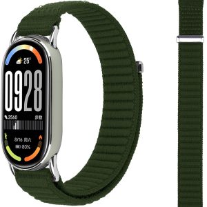Ремешок тканевый MRK Nylon для Xiaomi Mi Band 8/9/10 с металическим креплением и застежкой на липучке Dark Green