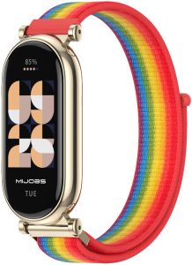 Ремешок тканевый Mi Jobs GT нейлон для Xiaomi Mi Band 8/9/10 с металическим креплением и застежкой на липучке Red and Rainbow