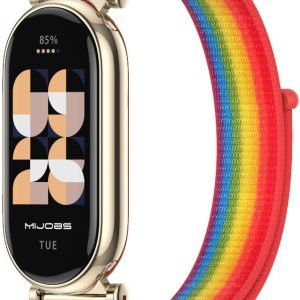 Ремешок тканевый Mi Jobs GT нейлон для Xiaomi Mi Band 8/9/10 с металическим креплением и застежкой на липучке Red and Rainbow
