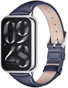 Ремешок кожаный Mi Jobs Genuine Leather Elegance с металлическим креплением для фитнес браслета Mi Smart Band 8 Pro/9Pro/ Xiaomi Redmi Watch 4/5 Dark Blue + Silver