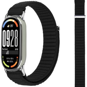Ремешок тканевый MRK Nylon для Xiaomi Mi Band 8/9/10 с металическим креплением и застежкой на липучке Black
