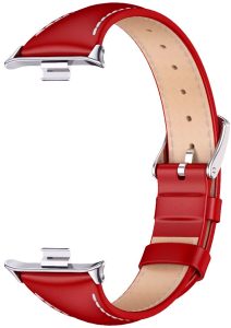 Ремешок кожаный Mi Jobs Genuine Leather Elegance с металлическим креплением для фитнес браслета Mi Smart Band 8 Pro/9Pro/ Xiaomi Redmi Watch 4/5 Red + Silver