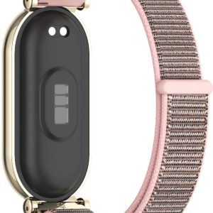 Ремешок тканевый Mi Jobs GT нейлон для Xiaomi Mi Band 8/9/10 с металическим креплением и застежкой на липучке Pink Sand