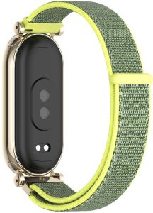 Ремешок тканевый Mi Jobs GT нейлон для Xiaomi Mi Band 8/9/10 с металическим креплением и застежкой на липучке Lime Green and Gold