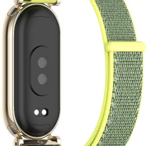 Ремешок тканевый Mi Jobs GT нейлон для Xiaomi Mi Band 8/9/10 с металическим креплением и застежкой на липучке Lime Green and Gold