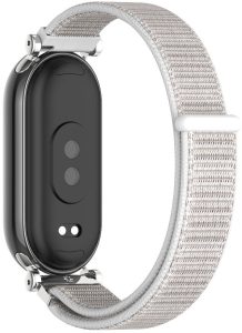 Ремешок тканевый Mi Jobs GT нейлон для Xiaomi Mi Band 8/9/10 с металическим креплением и застежкой на липучке White and Silver