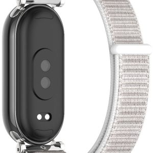 Ремешок тканевый Mi Jobs GT нейлон для Xiaomi Mi Band 8/9/10 с металическим креплением и застежкой на липучке White and Silver