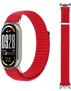 Ремешок тканевый MRK Nylon для Xiaomi Mi Band 8/9/10 с металическим креплением и застежкой на липучке Red